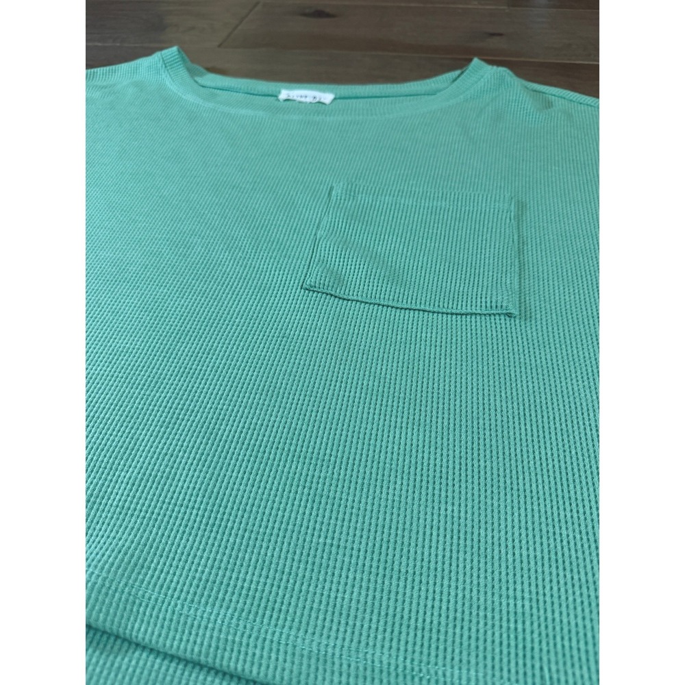 Olive + Oak Mint Green Waffle Knit Short Sleeve Pocket Top LS5K15715BK Womens L - Picture 3 of 7